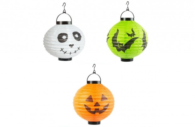 Halloween-i vilgt LED lampion 20cm akasztval ki-be kapcsolhat