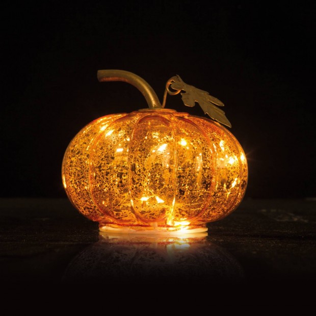 Halloween-i világító tök lámpás 108 x 110 x 98 mm - 10 microled elemes