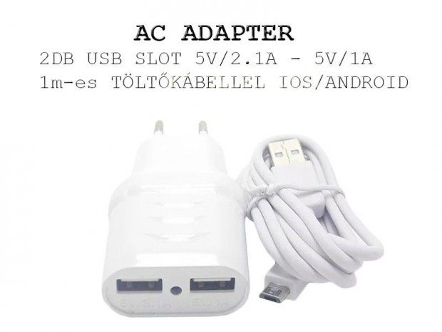 Hlzati tlt adapter 2 USB 2.4A csatlakazoval + LIGHTNING adatkbel