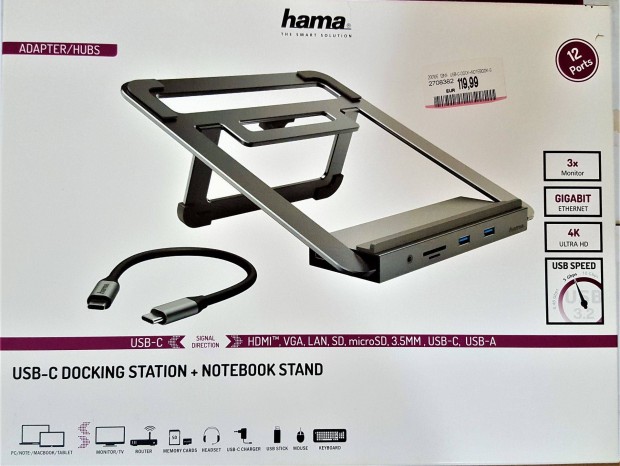 Hama 12 In1 dokkol + notebook tart - USB-C 3.2 Gen 1 - VGA, HDMI G