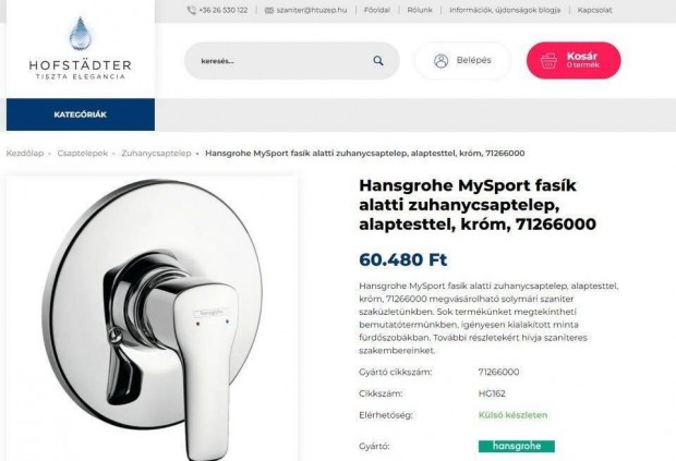 Hansgrohe falsík alatti komplett zuhanycsaptelep szett (új!)