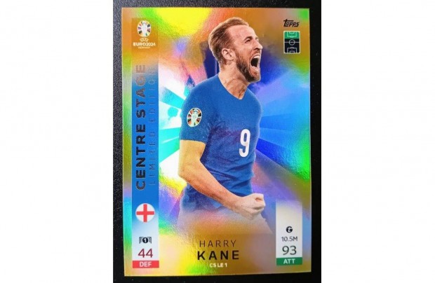 Harry Kane Anglia Centre Stage Limited focis kártya Topps Euro 2024