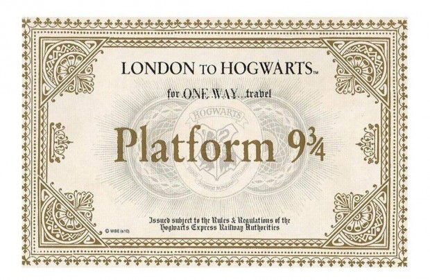 Harry Potter 9 és háromnegyedik vágány vonatjegy