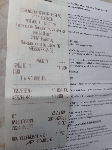 Haszn�lt 1, 5 �ves akkumul�tor