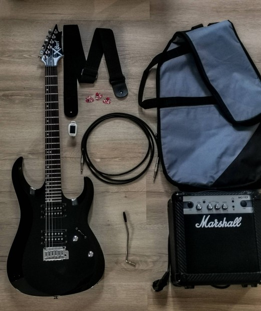Használt elektromosgitár szett eladó(Cort X-2, Marshall MG10CF)