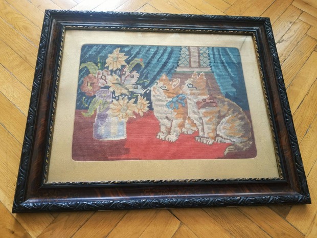 Hatalmas, keretezett macsk�s csend�let gobelin/goblein (69x56cm)