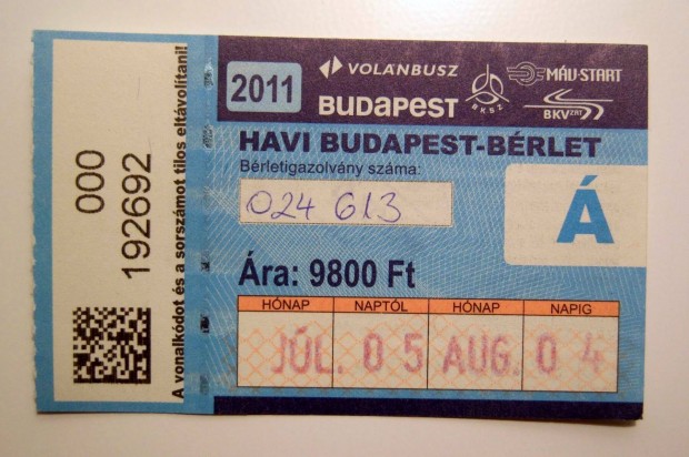 Havi Budapest Brlet Felntt 2011 Jlius (2kppel)