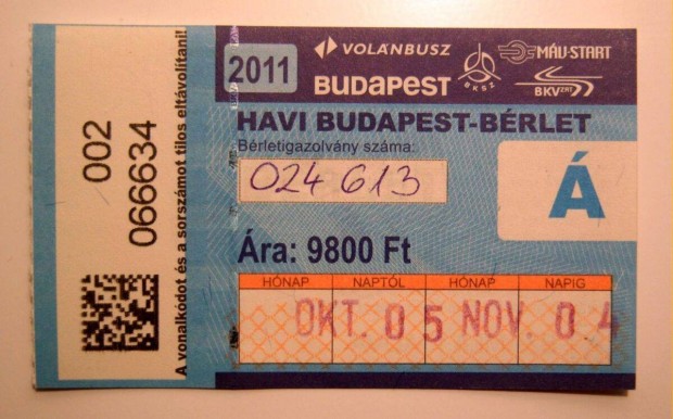 Havi Budapest Brlet Felntt 2011 Oktber (2kppel)