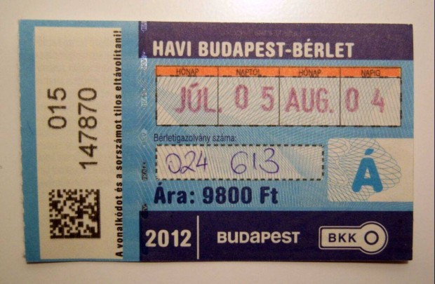 Havi Budapest Brlet Felntt 2012 Jlius (2kppel)