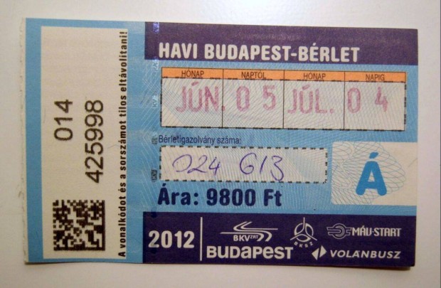 Havi Budapest Brlet Felntt 2012 Jnius (2kppel)