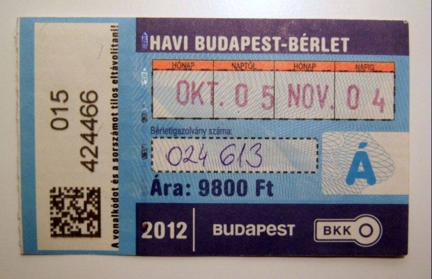 Havi Budapest Brlet Felntt 2012 Oktber (2kppel)