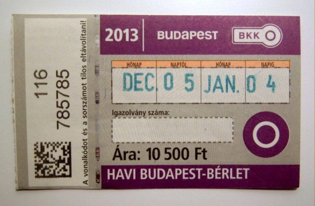 Havi Budapest Brlet Felntt 2013 December (2kppel)