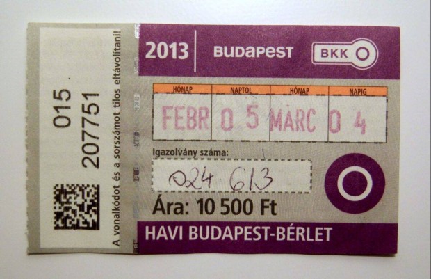 Havi Budapest Brlet Felntt 2013 Februr (2kppel)