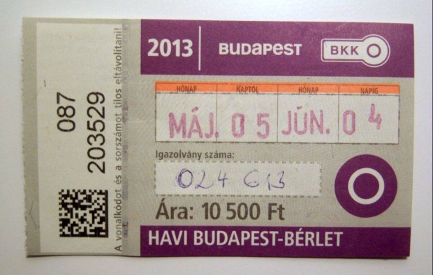 Havi Budapest Brlet Felntt 2013 Mjus (2kppel)