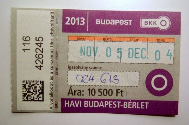 Havi Budapest Brlet Felntt 2013 November (2kppel)