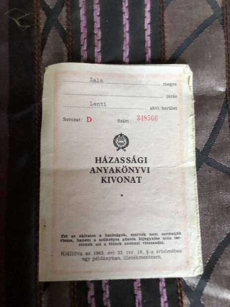 Hzassgi anyaknyvi kivonat 1980-bl 1000 Ft 