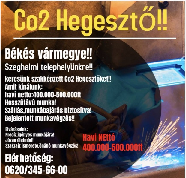 Hegeszt Co2 munka azonnali kezdssel!