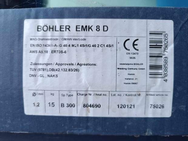 Hegeszthuzal Bhler emk 8d 1.2mm