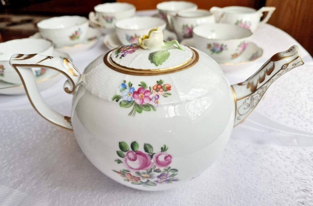 Herendi porcelán teás készlet - ritka virág mintás