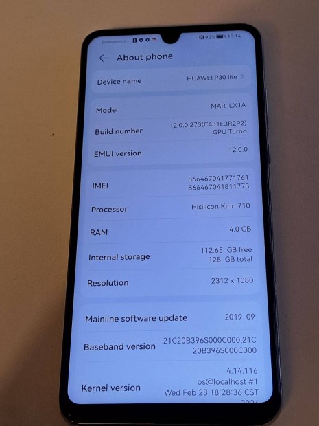 Hibtlan Huawei P30 lite - fehr, fggetlen 128 Gb 4 GB RAM!