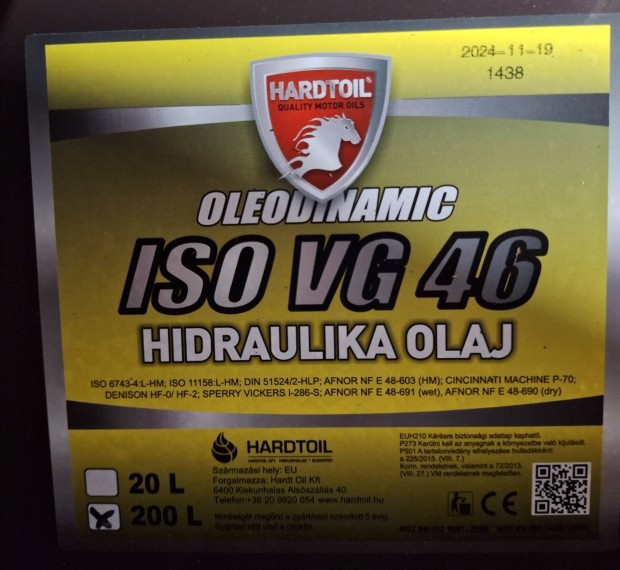 Hidraulika olaj 46 os elad 800ft/Liter Kecskemt