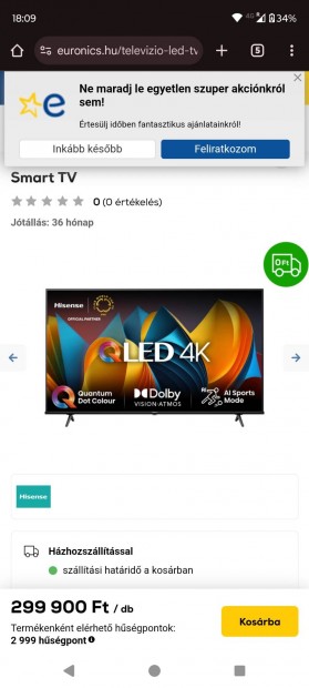 Hisense 190 cm qled smart tv