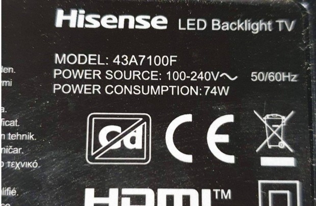 Hisense 43A7100F LED LCD tv hibs trtt alkatrsznek 4K UHD Smart