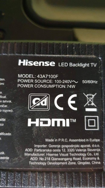 Hisense 43A7100F LED tv talp prban csavarokkal elad