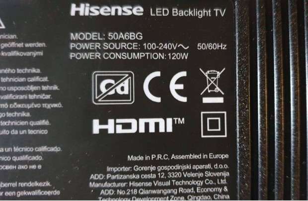 Hisense 50A6BG LED LCD tv UHD 4K hibs trtt alkatrsznek