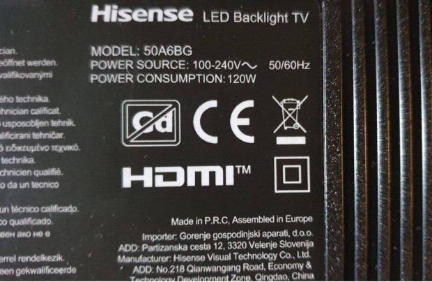 Hisense 50A6BG LED LCD tv UHD 4K hibs trtt alkatrsznek
