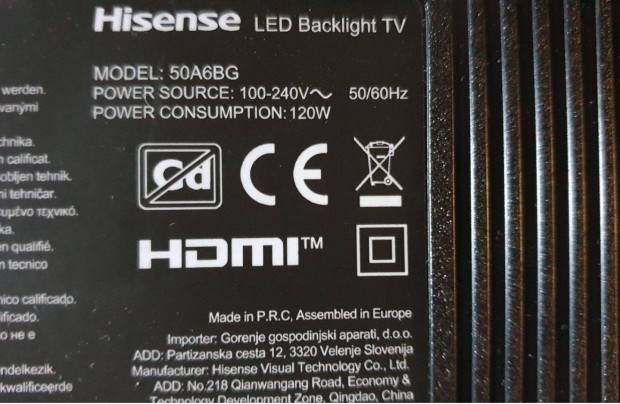 Hisense 50A6BG LED LCD tv UHD 4K hibs trtt alkatrsznek