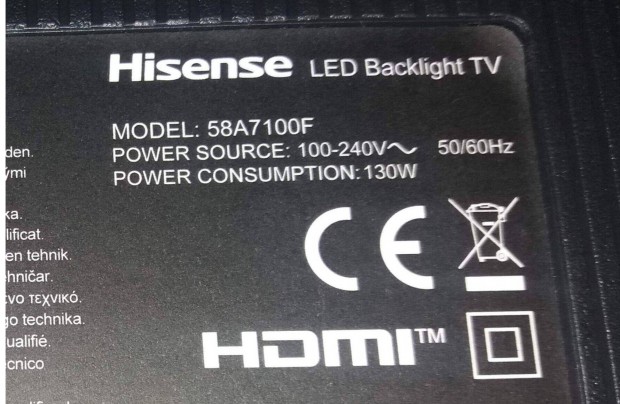 Hisense 58A7100F LED LCD tv Csak httr vilgts j trtt kijelz