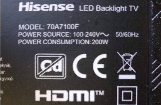 Hisense 70A7100F 4K UHD Smart LED LCD tv hibs trtt alkatrsznek