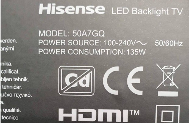 Hisense Qled 50A7GQ 4K UHD Smart LED LCD tv hibás törött