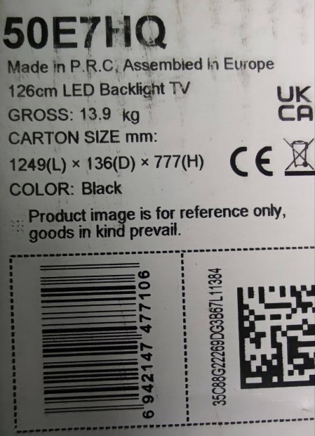 Hisense 50E7HQ LED Tv Új kijelző sérült dobozában