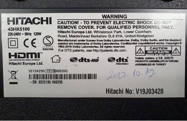 Hitachi 43HK5100 4K UHD LED LCD tv hibs trtt alkatrsznek