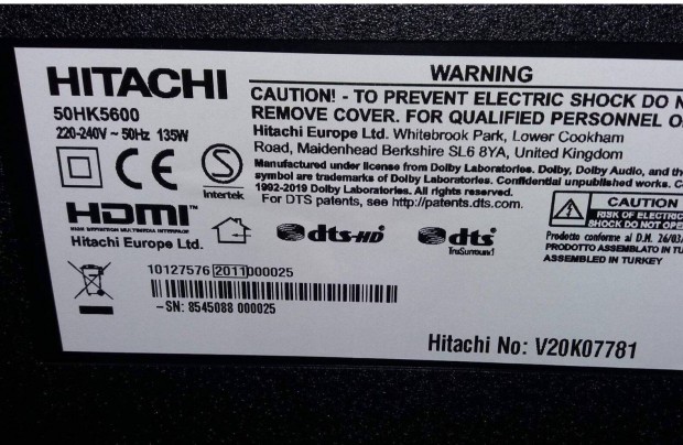 Hitachi 50HK5600 4K UHD LED LCD tv trtt alkatrsznek Tcon elkelt!