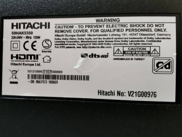Hitachi 50Hak5350 50" -os UHD tv elad alkatrsznek