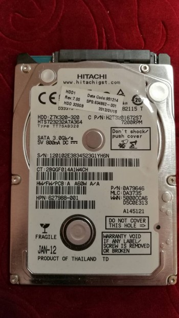 Hitachi hibtlan 320 Gb-os laptop winy elad