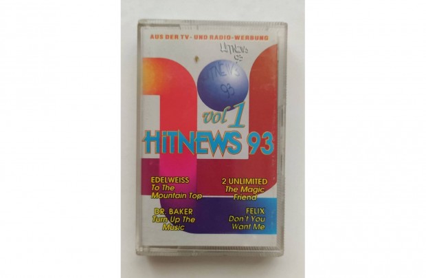 Hitnews 93 vol 1, 3, s Hit mix 93 vol 2 kazetta magn, retro, pop