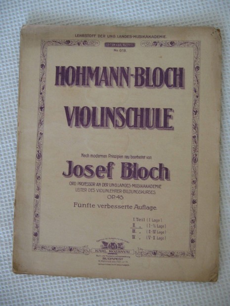 Hohmann-Bloch Hegediskola Op.45. II. ktet,heged kotta