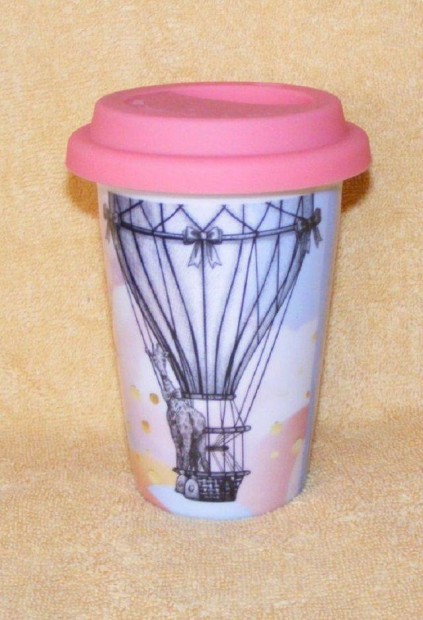 Hőlégballonos, flamingós pohár szilikon tetővel