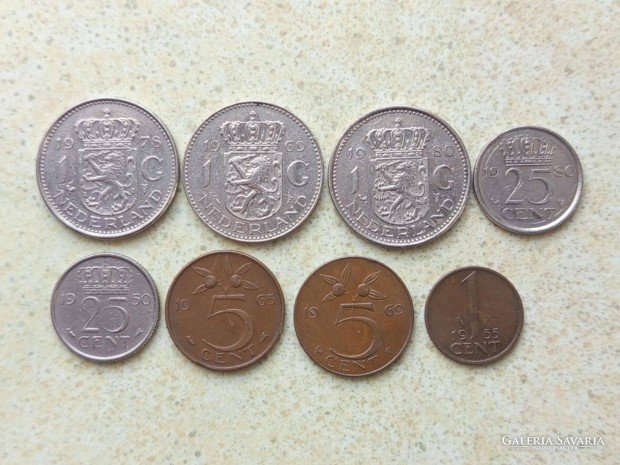 Hollandia 8 db K�l�nb�z� �rme 1,5,25 Cent 1 Gulden 1950-1980