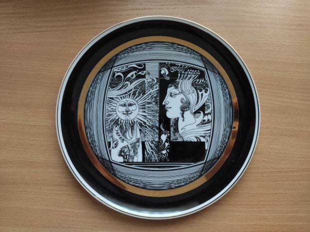 Hollóházi porcelán Szász Endre tál tányér
