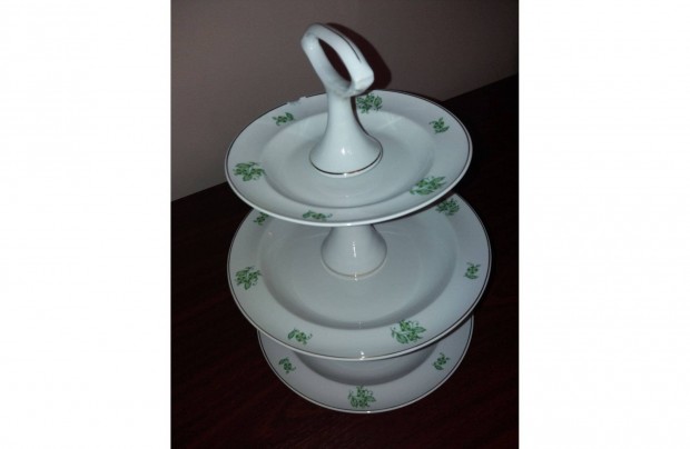 Hollóházi porcelán süteményes tálaló kínáló 3 szintes