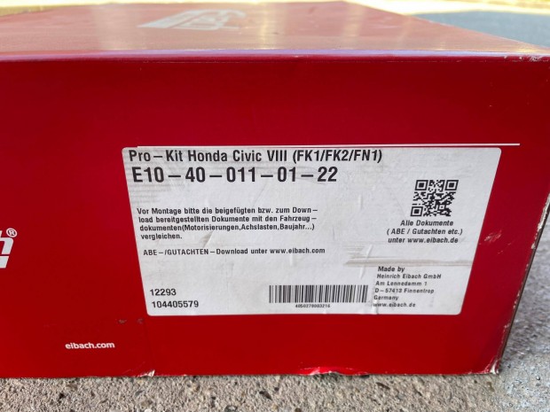Honda Civic VIII 8gen FK1 FK2 FN1 Eibach 25mm ültető szett E10-40-011