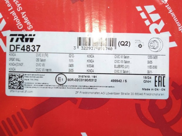 Honda Civic új féktárcsa + új fékbetét (TRW) VIII-as és IX-es gener
