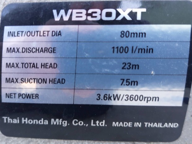 Honda WB 30 XT szivattyú, vízszivattyú