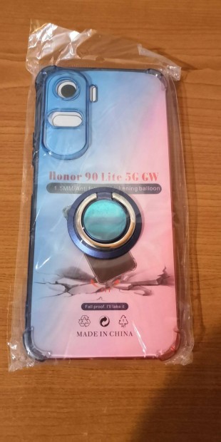Honor 90 Lite szilikon ütéselnyelős sarkakkal + újgyűrűs rózsaszin kék