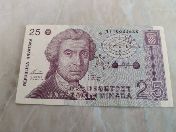 Horvát 1991-es 25 Kuna papírpénz